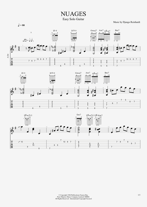 Nuages Django Reinhardt guitar pro tab  Nuages Easy Solo Guitar mysongbook